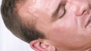 Tattooed Isaac X bareback rides Mason Lear who creampies him