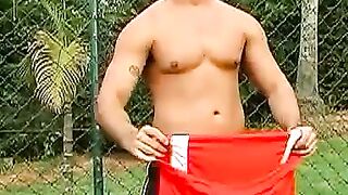 UNLEASHED The Unstoppable Brazilian Stallion Unloads a Tsunami of Cum on the Gridiron!