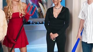 MILF Shay Fox and petite blonde Kelsey Kane slobber over my cock