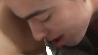 Cock riding Latin twink blasts out cum while being fucked
