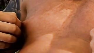 Tattooed stud solo anal play and hot outdoor pissing fetish