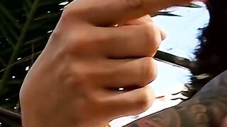 Tattooed stud solo anal play and hot outdoor pissing fetish