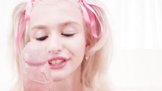 UNBELIEVABLE! Sloppy Blonde Emma Rosie Eats Balls and Swallows Huge Cock Like a PRO!