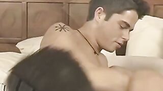 Turk Melrose practicing blowjob with twink before cumshot