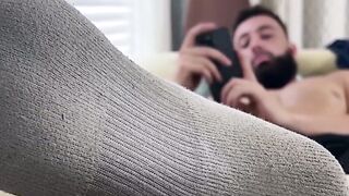 Giant guy Maui lays on the couch showing his smooth size fifteen feet