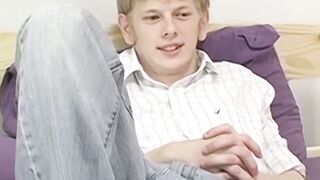 Blond twink Sky Sylvanus plays his dick and jerks off solo