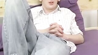 Blond twink Sky Sylvanus plays his dick and jerks off solo