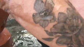 submissive brunette takes 3ways in the pool, feeds cock to brunette and then brunette and blonde BRUTAL 3some