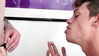 TWO TATTOOED TWISTS OF TERROR Tattooed Ryan Fields GETS MISUSED BY Jack Diamond! WHO SWALLOWS HIS CUM WHILE INHALING FROM THE WRONG END!