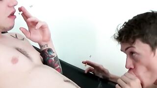 TWO TATTOOED TWISTS OF TERROR Tattooed Ryan Fields GETS MISUSED BY Jack Diamond! WHO SWALLOWS HIS CUM WHILE INHALING FROM THE WRONG END!