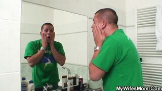 Fat motherinlaw rides his lusty penis into the WC