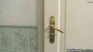 Fat motherinlaw rides his lusty penis into the WC