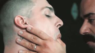 Hairy Inked Teddy Torres face fucked muscular Ace Quinn before riding his smooth assh