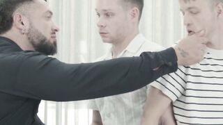 BEND OVER AND SQUIRM! Watch as Newbie Twinks Andrew Connor and Noah White Get DESTROYED by theHungry Nik Fros in this Explicit Cuckolding Scene!