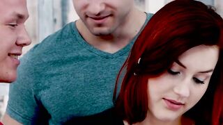 UNBELIEVABLE THREESOME OF THE YEAR MUSCLE HUNKS UNLEASH THEIR LUST ON A SCREAMING REDHEAD SLUT!