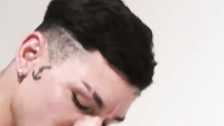 Kinky Latino teen deepthroats hard cocks in spitroast orgy