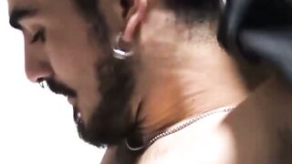 Kinky Latino teen deepthroats hard cocks in spitroast orgy