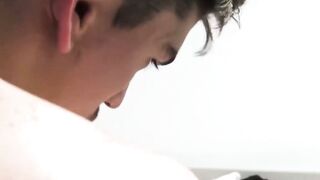 Kinky Latino teen deepthroats hard cocks in spitroast orgy