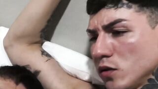 Kinky Latino teen deepthroats hard cocks in spitroast orgy
