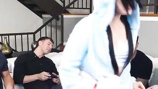 UNBELIEVABLE! 4 HUGE COCKS Devour Petra Blairs PUNY LITTLE MOUTH!