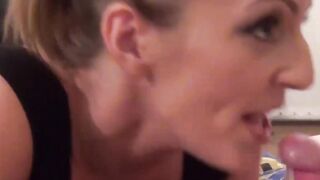 Classy UK MILF Missy Kink blowing fake producers cock