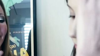 Dyke MILF makes stepdaughter relax by licking her snatch