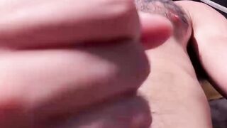 Slim Alexis Clark jacked his gigantic cock while working on his tan on the rooftops
