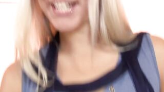 "Blondie's Steamy Stocking Adventure - Sex Toy Exploration with Older Woman"