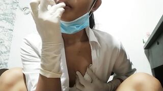 CUSTOM VID FOR RYAN: Beauty chinese Doctor Wearing Gloves Examines