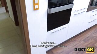 DEBT4k. Czech dark hair with tattoo on shoulder pays the landlord