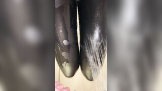 Ebony Leather Pants into the Shower