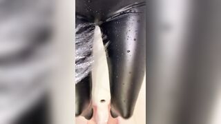 Ebony Leather Pants into the Shower