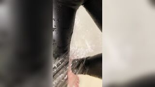 Ebony Leather Pants into the Shower