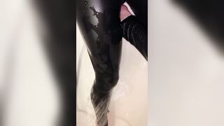 Ebony Leather Pants into the Shower