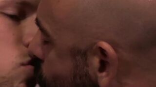 I can tell that bald hottie Adam Russo is in pain while I hammer his ass