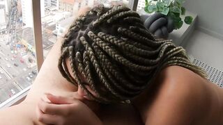Thick lady warms mouth by servicing fat hard cock