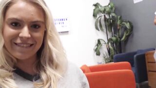 Blonde Krissy Knight sucks and fucks her roommate in their dorm mate