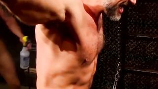 Submissive man tied up and whipped in hardcore style