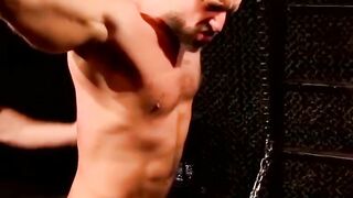 Submissive man tied up and whipped in hardcore style
