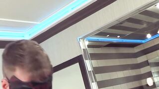 Masked muscular hunk masturbates his big long cock