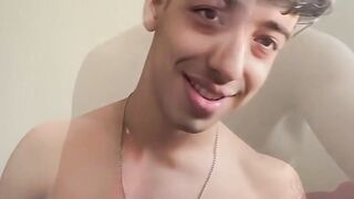 Cute Hunk Henry Lynes enjoys stroking his huge cock in his bed