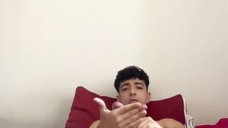 Cute Hunk Henry Lynes enjoys stroking his huge cock in his bed