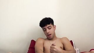 Cute Hunk Henry Lynes enjoys stroking his huge cock in his bed