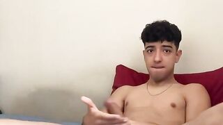 Cute Hunk Henry Lynes enjoys stroking his huge cock in his bed