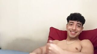 Cute Hunk Henry Lynes enjoys stroking his huge cock in his bed