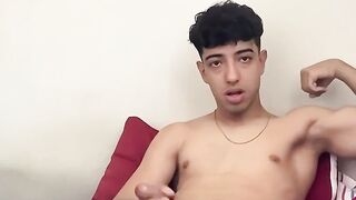Cute Hunk Henry Lynes enjoys stroking his huge cock in his bed