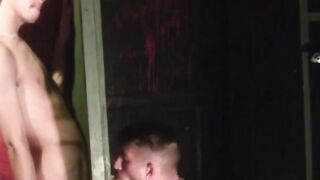 Twink subdued into sucking cock before being blown himself