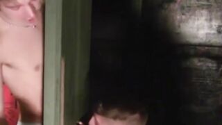 Twink subdued into sucking cock before being blown himself