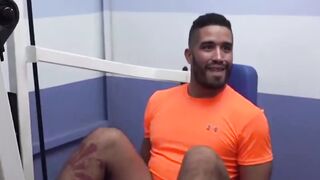 "Sweaty Muscle Rivals Face Off in Bathroom Boxing Match"
