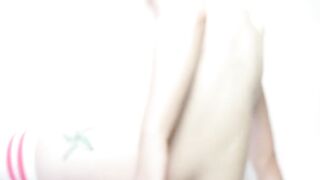 "Glasses-Wearing Bombshell Masturabtes & Squirts in Glass Dildo Closeup"